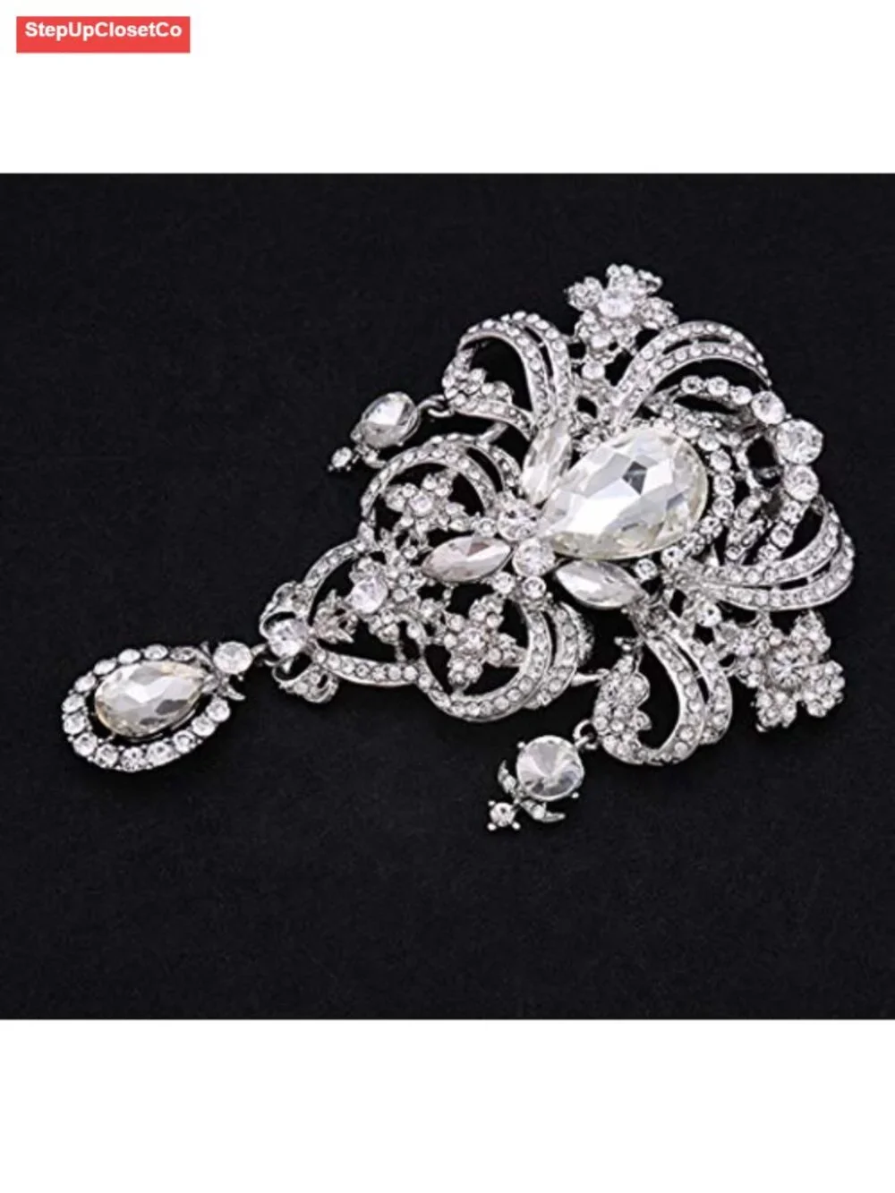 Extra Large Vintage Art Deco Rhinestone Brooch Pin Bridal Wedding Statement